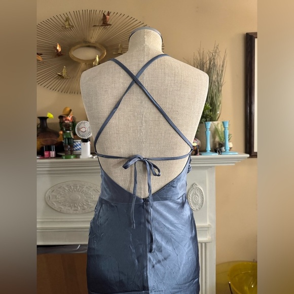 Shona Joy La Lune Asymmetrical Bias Cowl Midi Dress in Blue Smoke size 4 - Picture 8 of 15